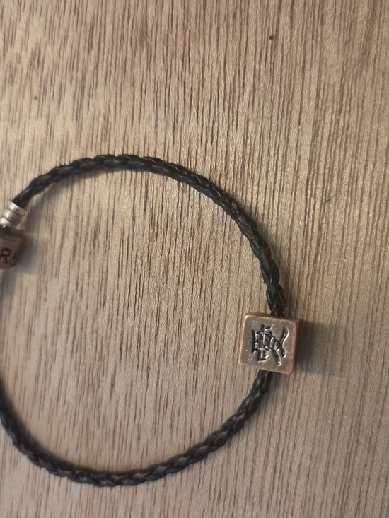 Pandora Jewelry - Pandora Black Braided Leather Bracelet with Copper Charm